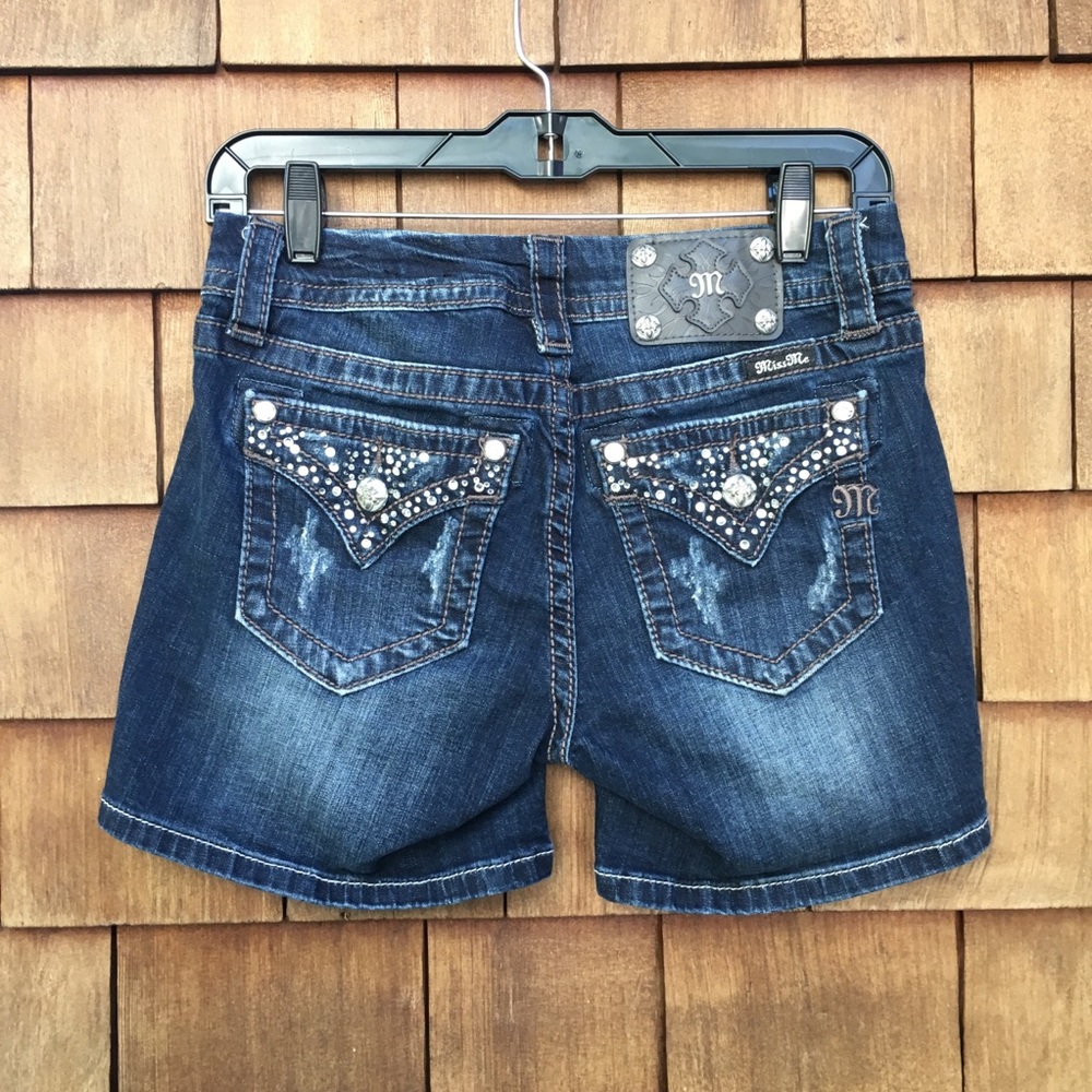 Miss Me Mid Rise Easy Cuff Short Rhinestones